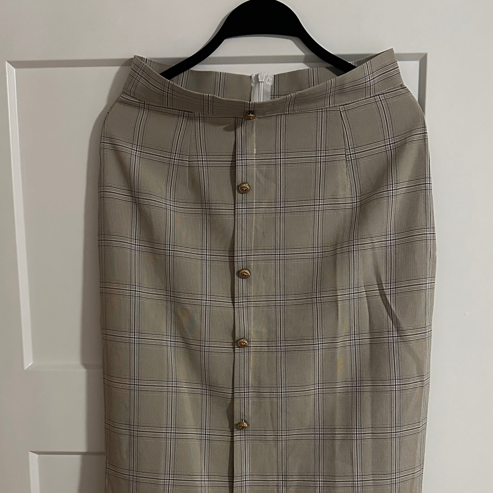 Vintage Plaid Button-Down Pencil Skirt